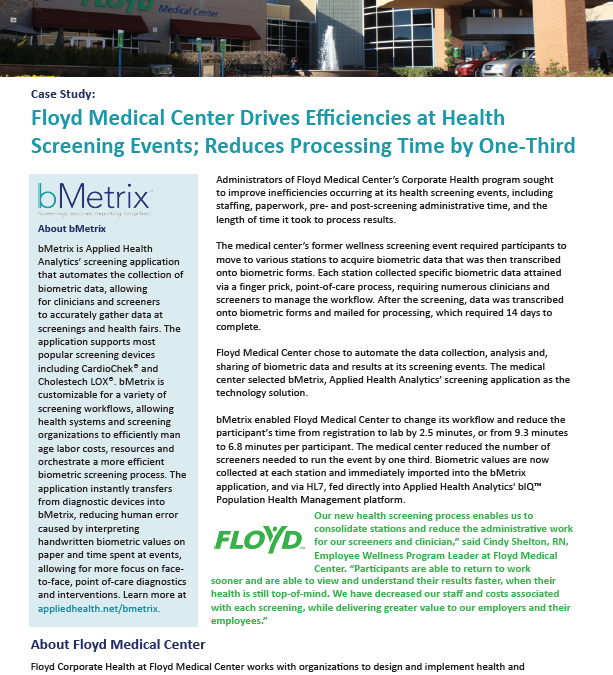 Case Study: Floyd Medical Center Drives Efficiencies at Health Screening Events; Reduces Processing Time by One-Third