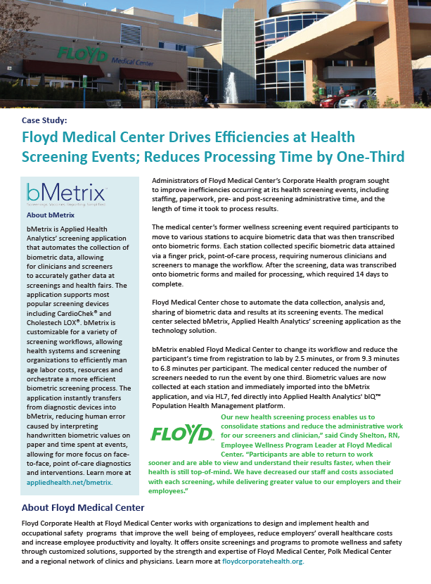 Floyd Medical Center Drives Efficiencies at Health Screening Events; Reduces Processing Time by One-Third